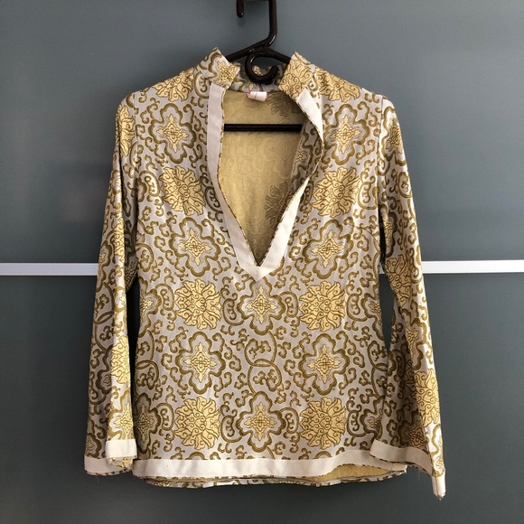 Vintage Silk Tunic w/ Gold Embroidery - Picture 1 of 11